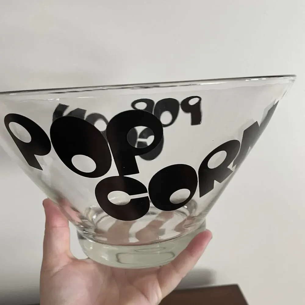 Vintage Glass Popcorn Serving Bowl Set (5) Black 70s Style MCM Wheaton
